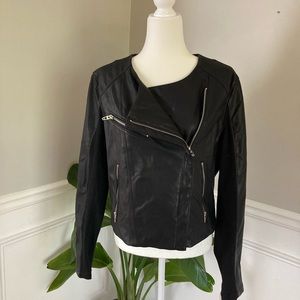 Blank NYC Womens Black Faux Leather Vegan Moto Black Jacket Coat Size XL EUC!!